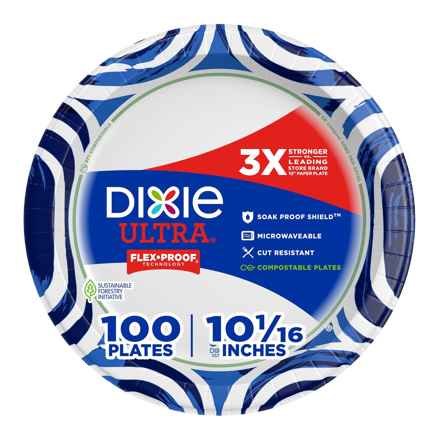 Dixie Ultra, Large Paper Plates, 10 Inch, 100 Count, 3X Stronger, Heavy Duty, Microwave-Safe, Soak-Proof, Cut Resistant, Disposable Plates For Heavy, Messy Meals