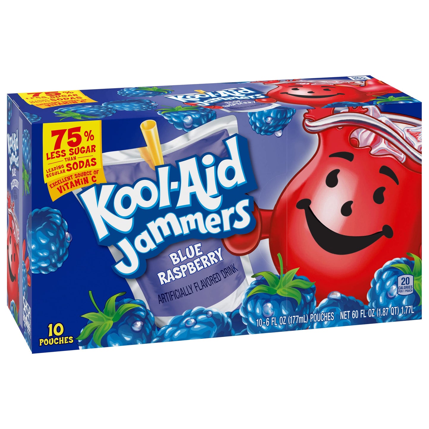 Kool-Aid Jammers Blue Raspberry Flavored Kids 0% Juice Drink (10 ct Box, 6 fl oz Pouches)