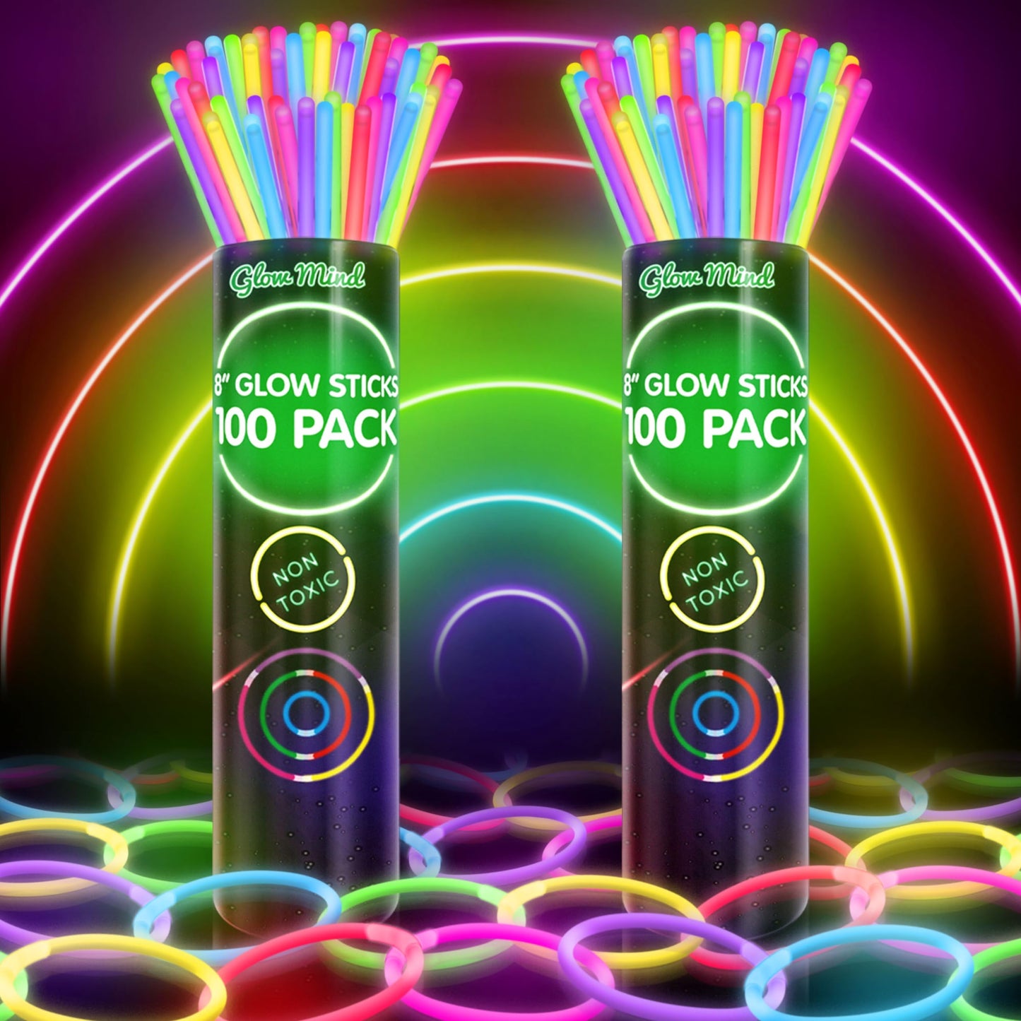 Ultra Bright Glow Sticks Bracelets and Necklaces - Premium Glow in the Dark Party Supplies and Decorations - Bulk 8" Glowsticks Party Favors Pack