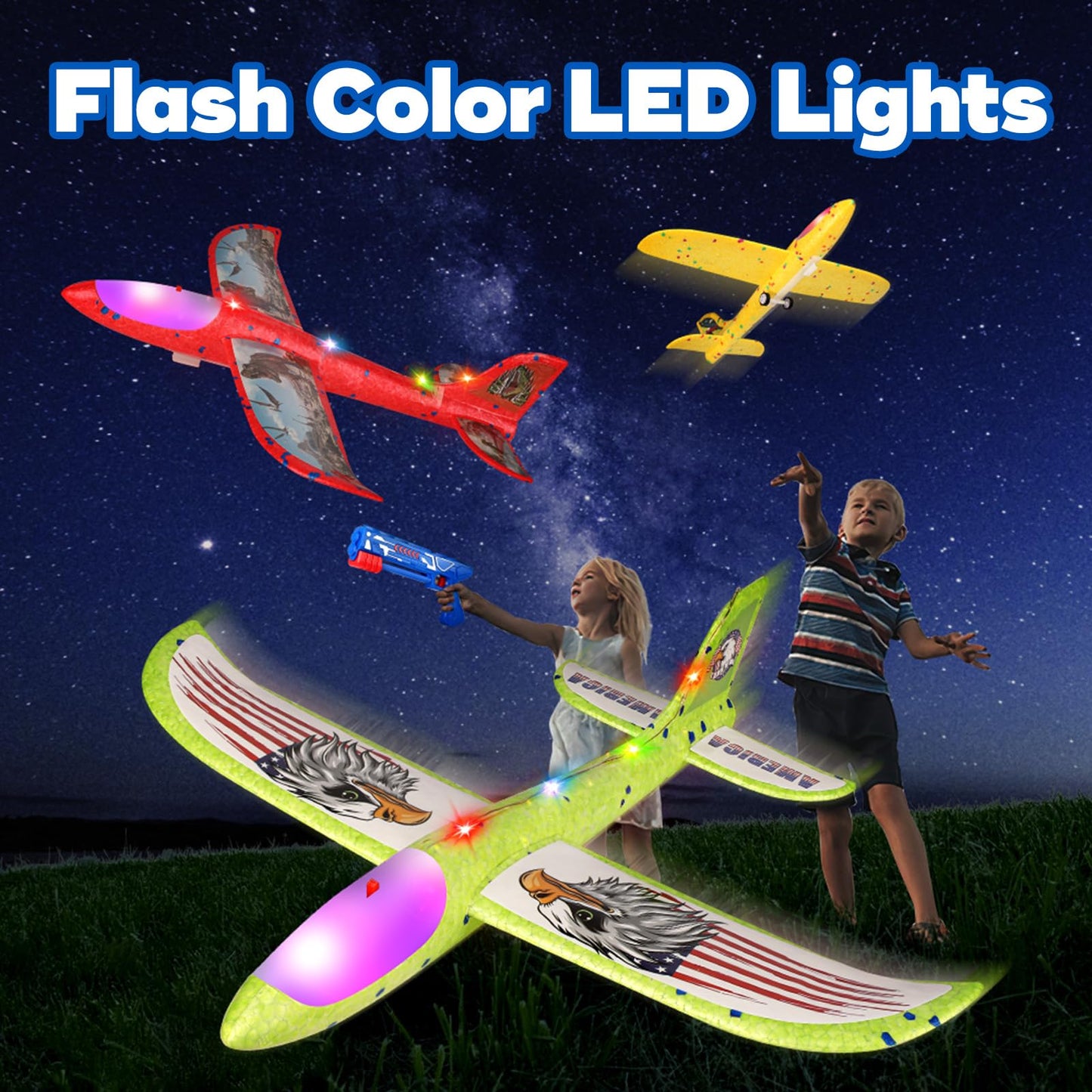 3 Pack Dinosaur Airplane Launcher Toys for Kids, Foam Airplanes for Kids Boys Toys with Stickers, Outdoor Flying Toys Birthday Gifts for 4 5 6 7 8 9 10 12 Year Old Boys Girls.