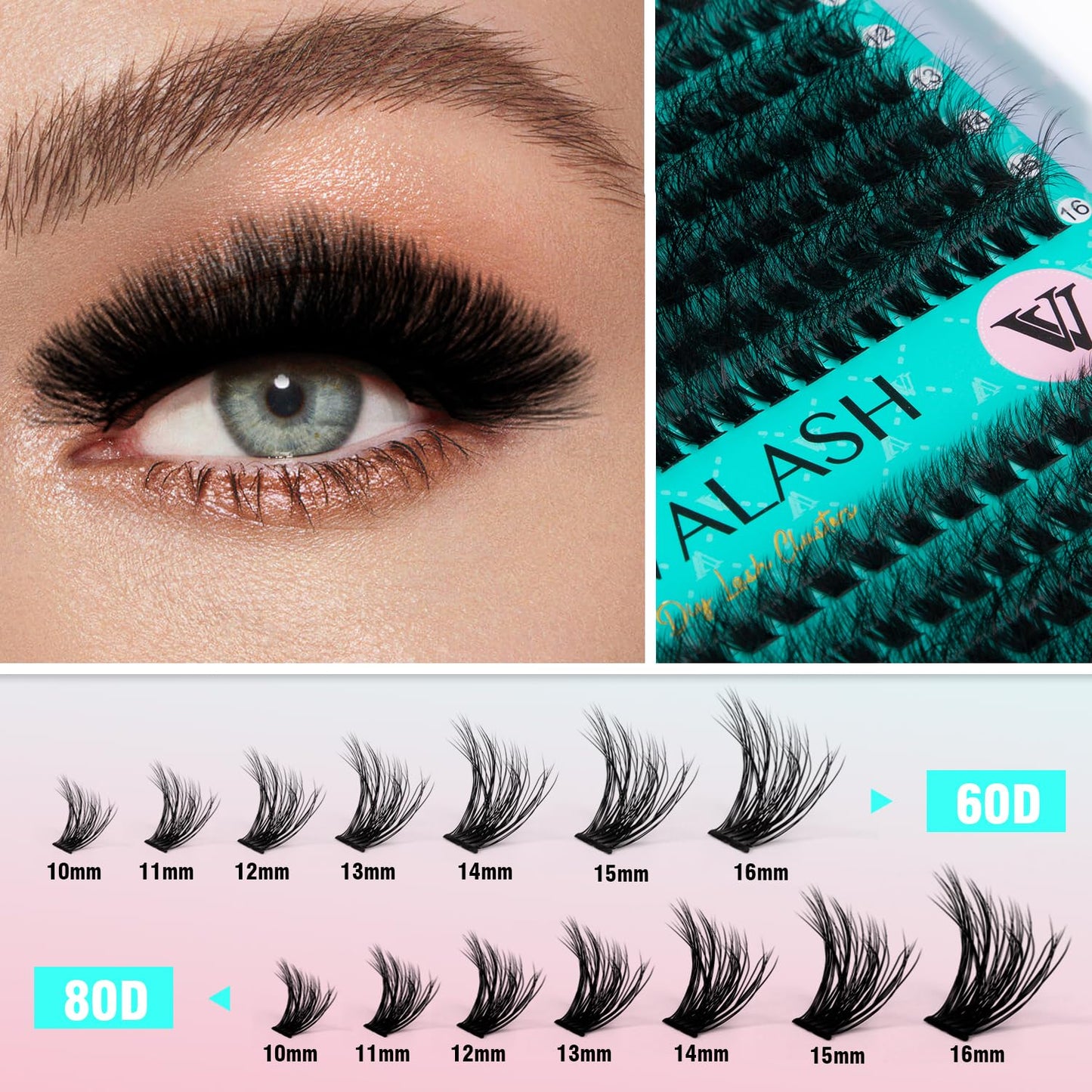 VAVALASH DIY Lash Extension Kit 280 Clusters Individual Lashes Kit 30D 40D 0.07D-10-16mm Lash Clusters, Lash Bond and Seal, Lash Tweezer for DIY Eyelash Extension at Home（Kit-30D+40D-0.07D-10-16MIX）