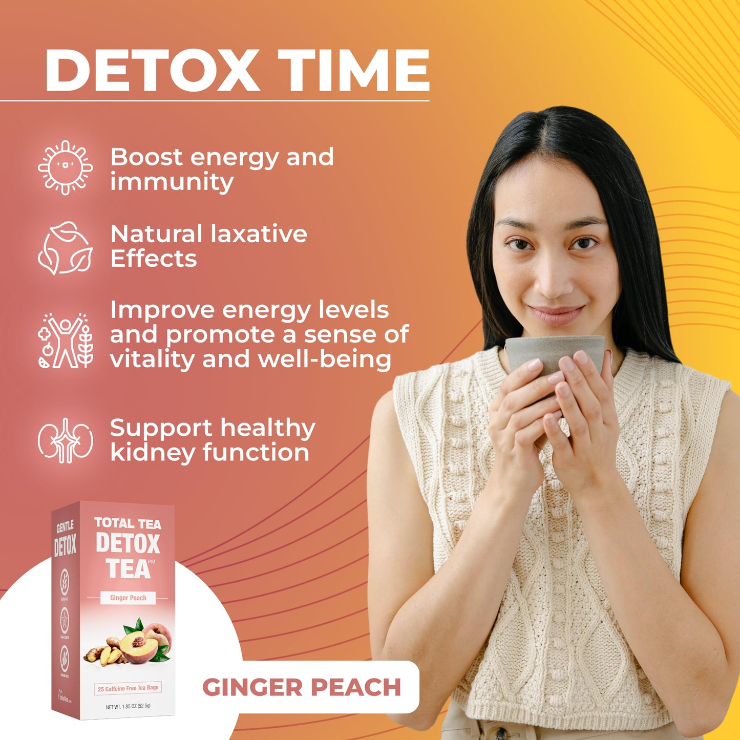 Total Tea SIimming Detox Tea Caffeine Free - 25 Day Detox Tea - Herbal Tea with Chamomile, Hibiscus Tea & Ginger Root for Colon Cleanse – Natural Citrus & Cinnamon Herbal Tea for Digestive Health