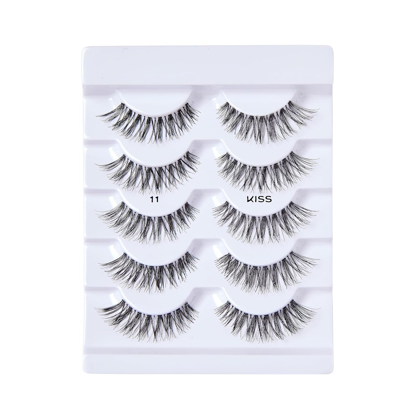 KISS So Wispy, False Eyelashes, Style #11', 12 mm, Includes 5 Pairs Of Lashes, Contact Lens Friendly, Easy to Apply, Reusable Strip Lashes, Glue On, Mulitpack