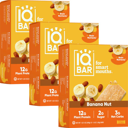 IQBAR Brain and Body Plant Protein Bars - Almond Butter Chip - 12 Count, Low Carb, High Fiber, Gluten Free, Vegan Snacks - Low Sugar Keto Energy Bars