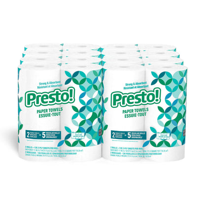 Amazon Brand - Presto! Flex-a-Size Paper Towels, 128 Sheet Family Roll, 16 Rolls (2 Packs of 8), Equivalent to 40 Regular Rolls, White