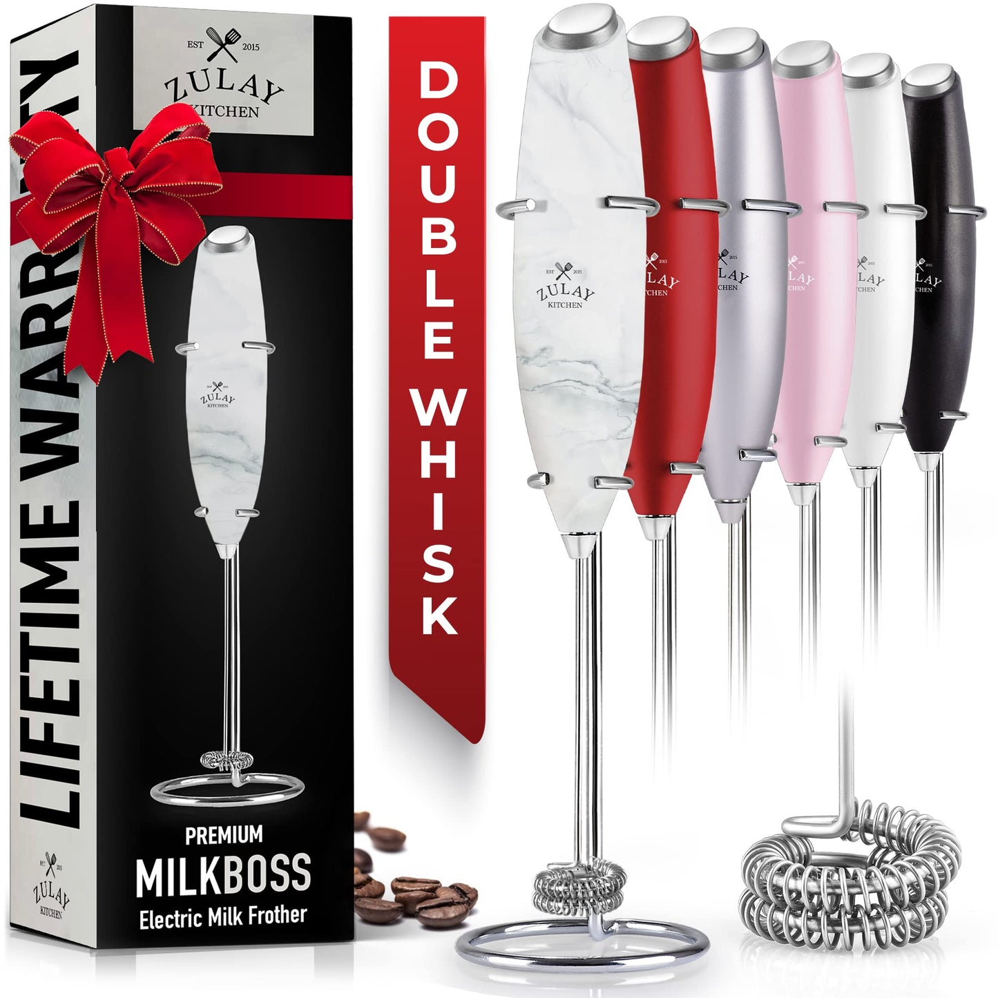 Zulay Powerful Milk Frother (4 Duracell Batteries Included) - Handheld Milk Frother Wand Drink Mixer for Coffee - Powerful Milk Foamer for Cappuccino, Frappe, Matcha & Coffee Creamer - Black