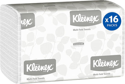 Kleenex Multifold Hand Paper Towels, Bulk (01890), Soft and Absorbent, 9.2" x 9.4" sheets, White, (150 Sheets/Pack, 16 Packs/Case, 2,400 Sheets/Case)