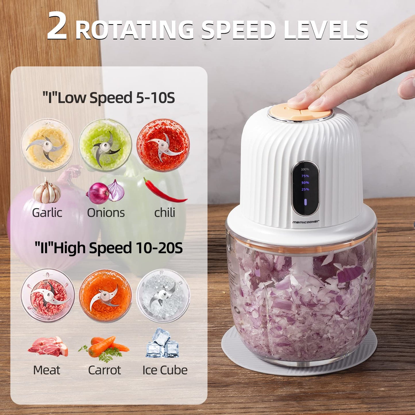 Electric Garlic Chopper, Mini Portable Veggie Chopper, 250ML Garlic Grinder Masher Onion Chopper, Blender to Vegetable, Wireless Food Processor for Ginger, Chili, Fruit, Meat, etc