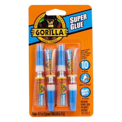 Gorilla Super Glue, Four 3 Gram Tubes, Clear, (Pack of 1)