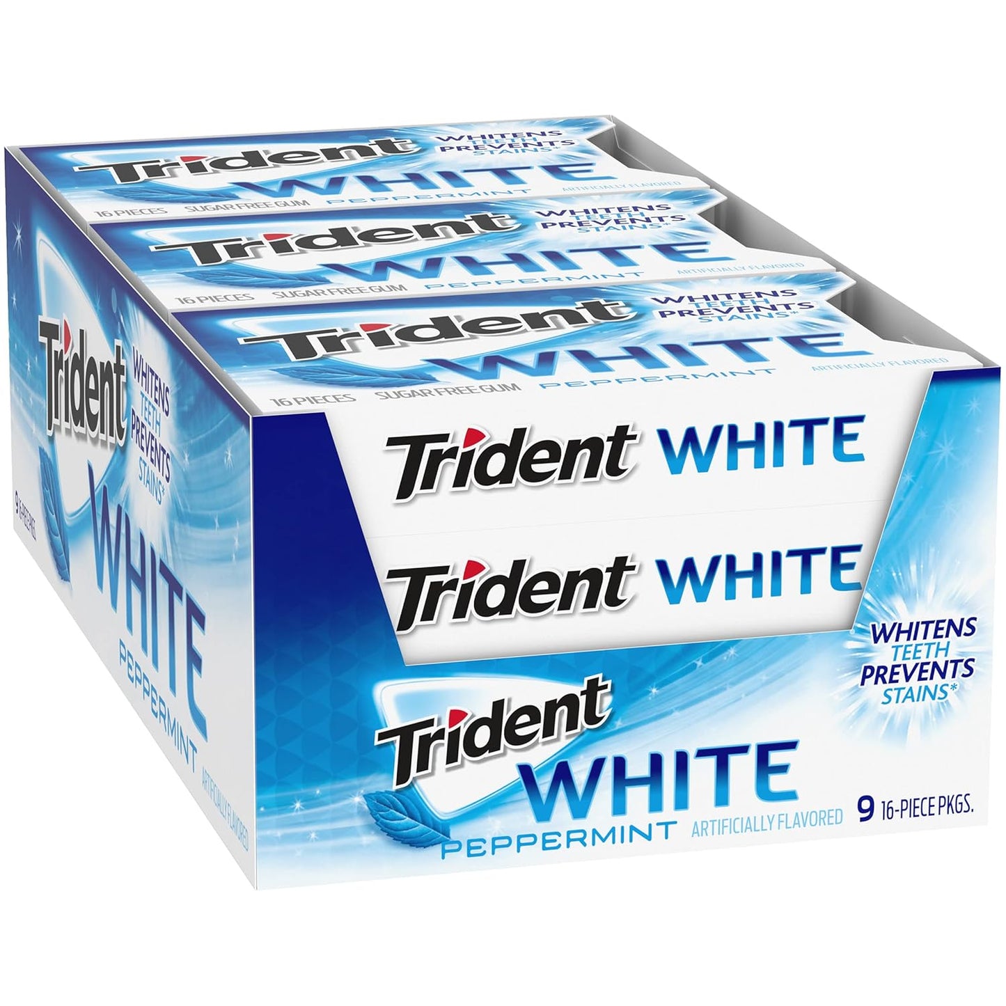 Trident White Peppermint Sugar Free Gum, 16 Count (Pack of 9)