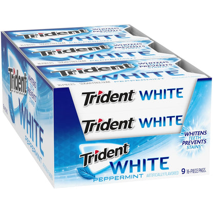 Trident White Peppermint Sugar Free Gum, 16 Count (Pack of 9)