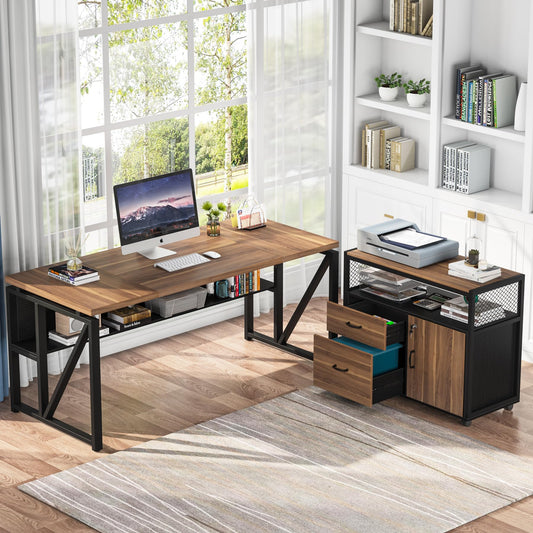 Tribesigns Office Desk with Drawers,63 inches L Shaped Computer Desk with Storage Shelves and Mobile File Cabinet, Executive Desk for Home Office Furniture Sets