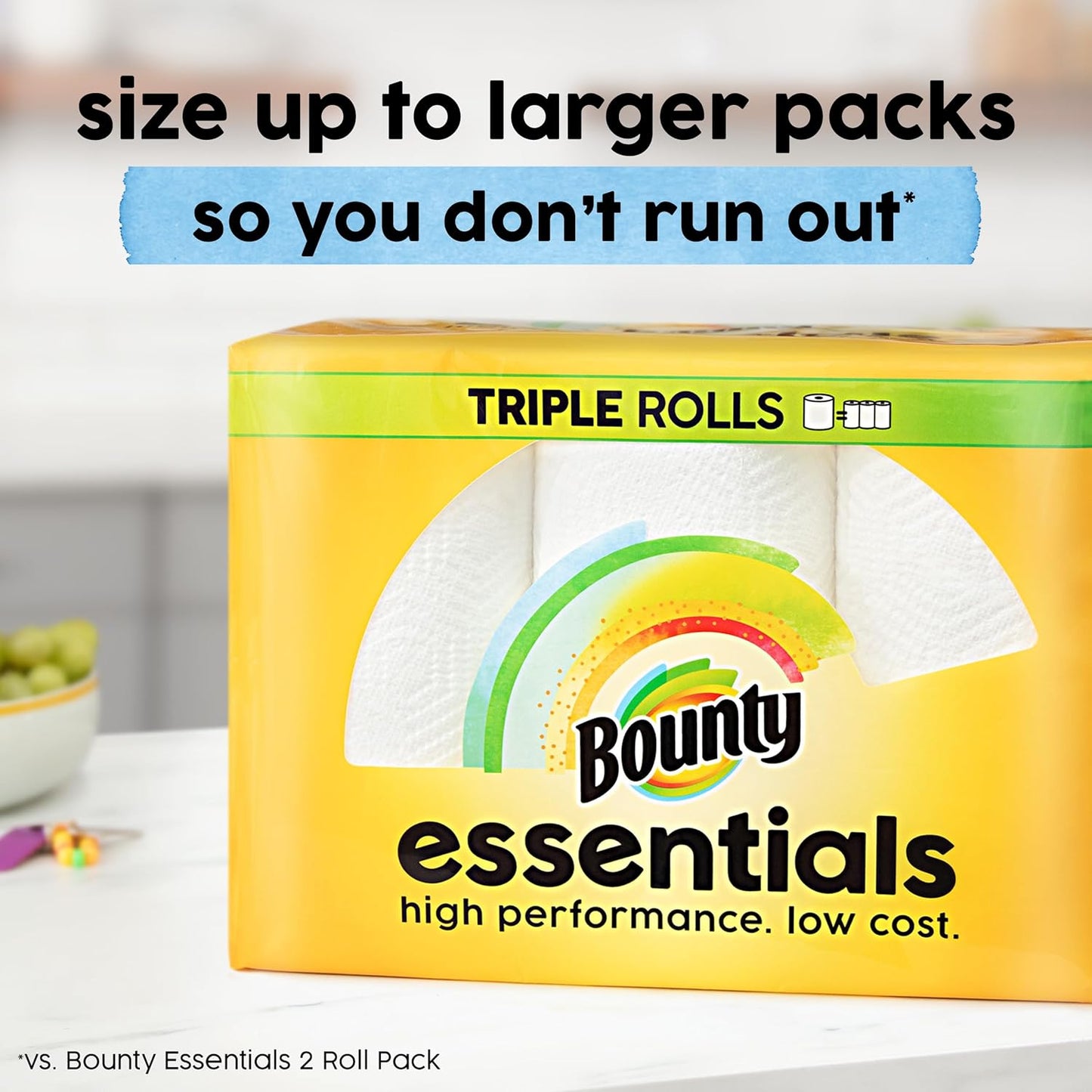 Bounty Essentials Select-A-Size Paper Towels, White, 2 Triple Rolls = 6 Regular Rolls