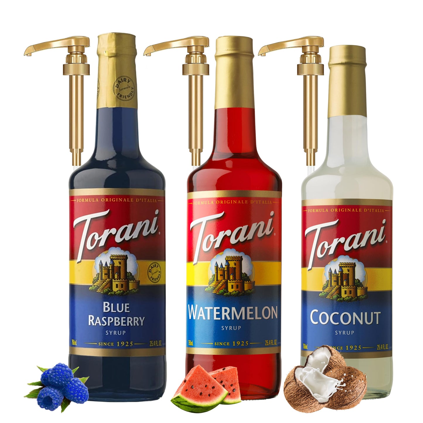 Torani Berry Lovers Raspberry, Strawberry, Blackberry - Syrup For Italian Soda Flavoring 3 Pack with 3 Jimoco Pump Dispensers