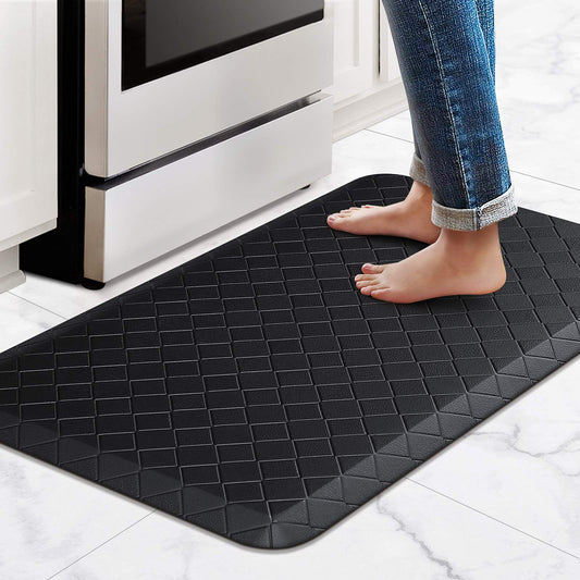 HappyTrends Floor Mat Cushioned Anti-Fatigue ,17.3"x28",Thick Waterproof Non-Slip Mats and Rugs Heavy Duty Ergonomic Comfort Rug for Kitchen,Floor,Office,Sink,Laundry,Black