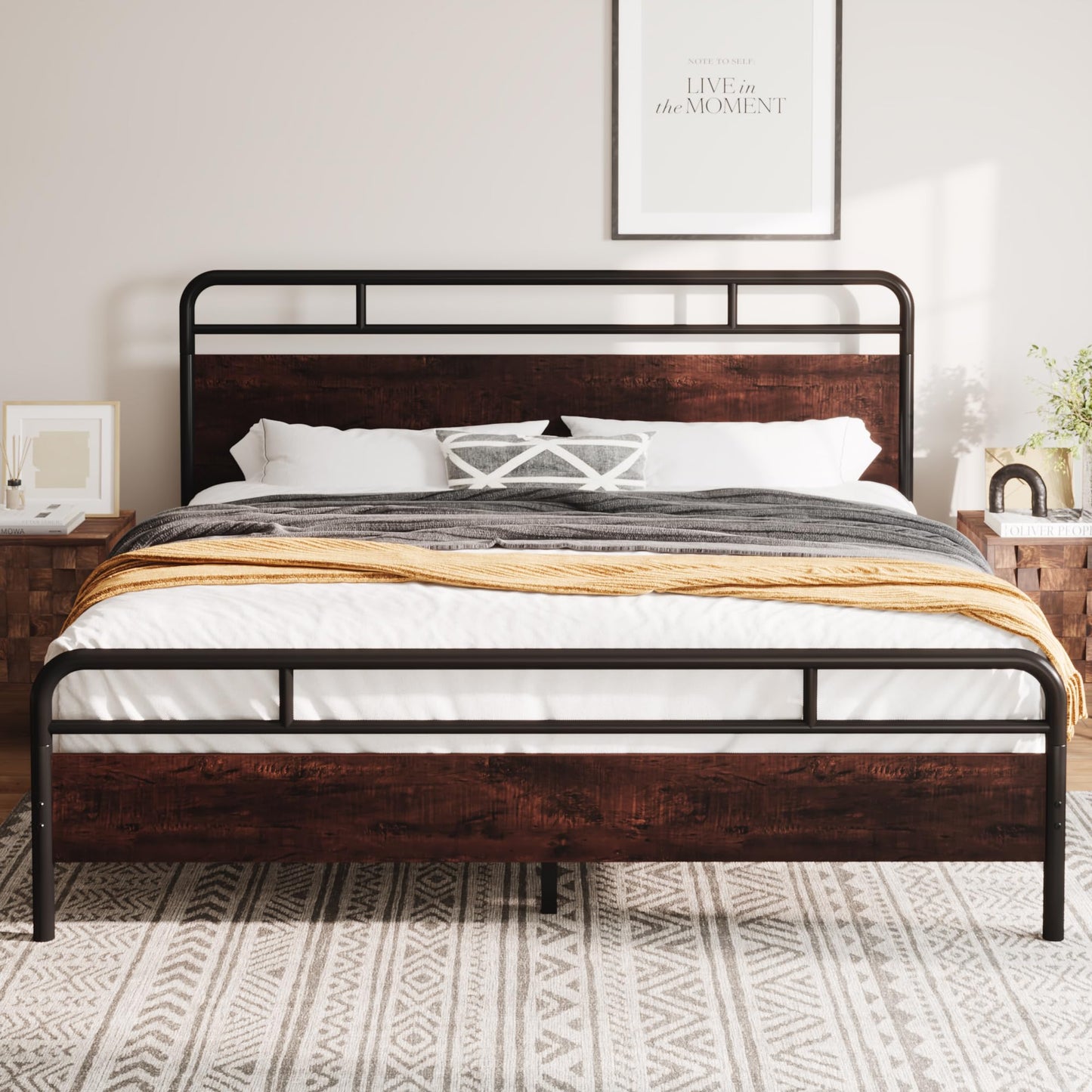 Allewie King Size Platform Bed Frame with Wooden Headboard and Footboard, Heavy Duty 13 Metal Slats Support, Under Bed Storage, No Box Spring Needed, Noise Free, Easy Assembly, Mahogany