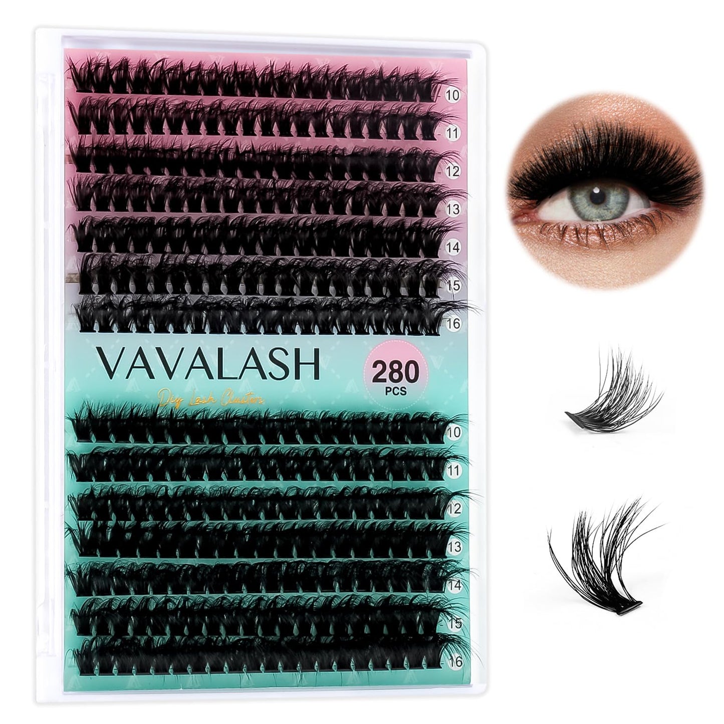 VAVALASH DIY Lash Extension Kit 280 Clusters Individual Lashes Kit 30D 40D 0.07D-10-16mm Lash Clusters, Lash Bond and Seal, Lash Tweezer for DIY Eyelash Extension at Home（Kit-30D+40D-0.07D-10-16MIX）