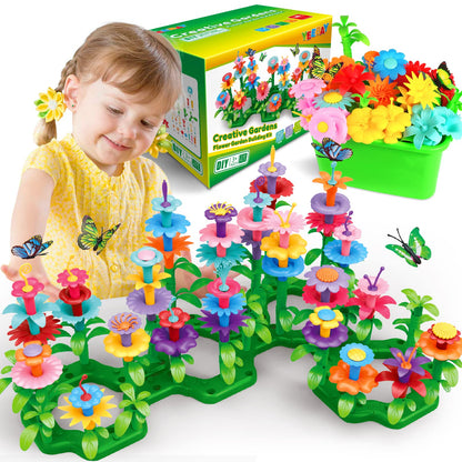 YEEBAY Flower Garden Building Toys for Girls Age 3, 4, 5, 6, 7 Year Old - STEM Toy Gardening Pretend Toys for Kids - Stacking Game for Toddlers Play set - Educational Activity for Preschool (148 PCS)