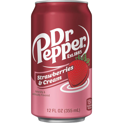 Dr Pepper Zero Strawberries and Cream Soda, 12 fl oz cans, 12 Pack