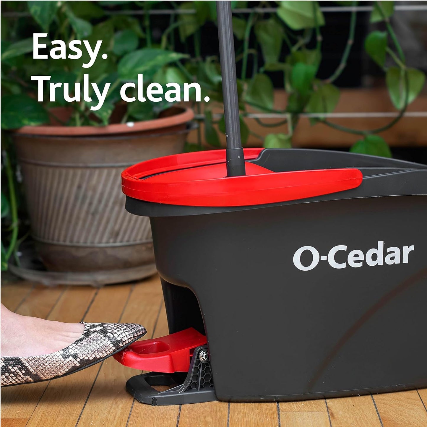 O-Cedar EasyWring Microfiber Spin Mop, Bucket Floor Cleaning System, Red, Gray, Standard