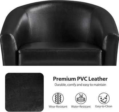 Yaheetech Barrel Chairs Set of 2, Faux Leather Club Chairs, PU Leather Accent Chairs, Waiting Room Chair with Soft Padded Seat for Living Room Bedroom Reading Room, Black