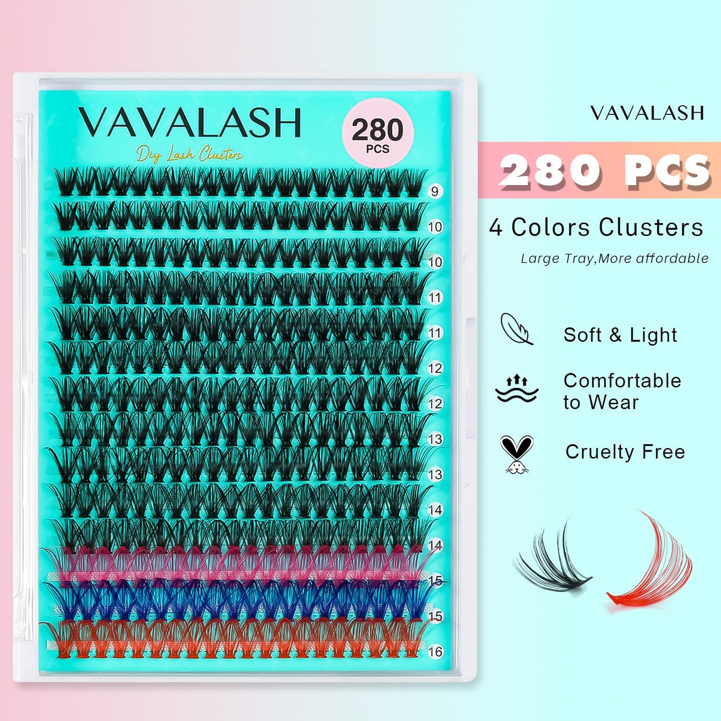 VAVALASH DIY Lash Extension Kit 280 Clusters Individual Lashes Kit 30D 40D 0.07D-10-16mm Lash Clusters, Lash Bond and Seal, Lash Tweezer for DIY Eyelash Extension at Home（Kit-30D+40D-0.07D-10-16MIX）