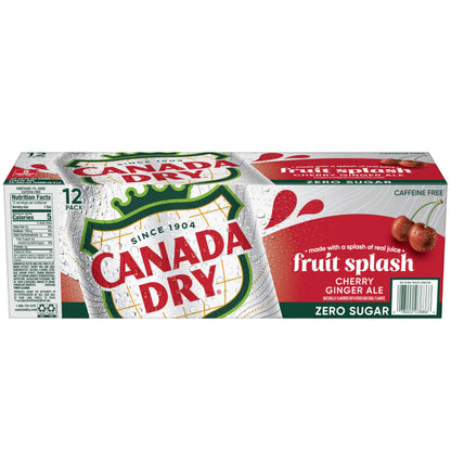 Canada Dry Fruit Splash Cherry Ginger Ale Zero Sugar Soda, 12 fl oz cans, 12 pack