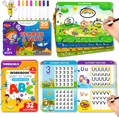 Preschool Learning Activities Workbook Toys for Kids - [2-Pack] Educational Kindergarten Busy Books for Handwriting Practice, Search and Find Games - Gifts for Toddlers Prek Ages 3, 4, 5, 6 year old