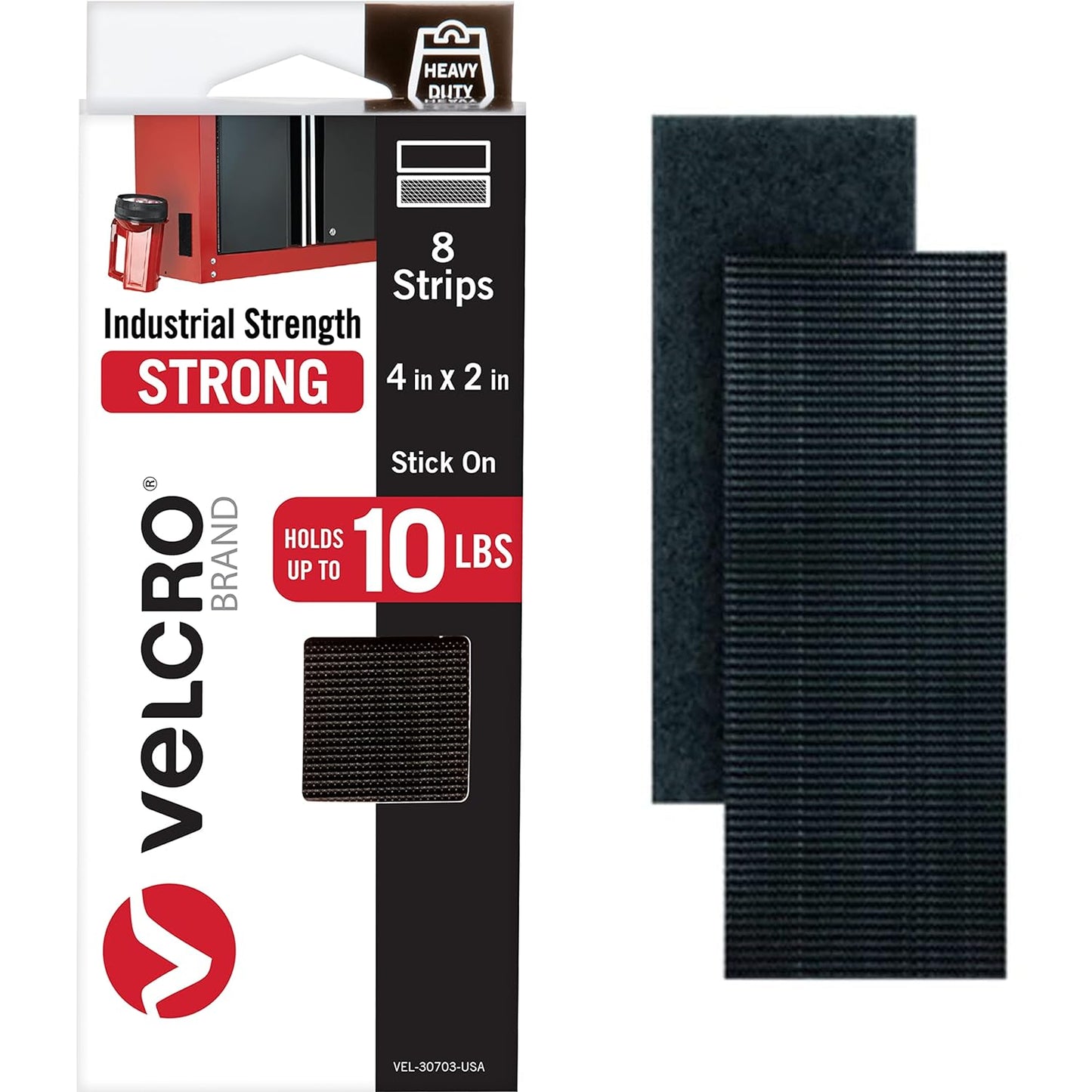 VELCRO Brand Heavy Duty Fasteners | 4x2 Inch Strips with Adhesive 8 Sets | Holds 10 lbs | Black Industrial Strength Stick On Tape | Indoor or Outdoor Use (VEL-30703-USA), 8 Count (Pack of 1)