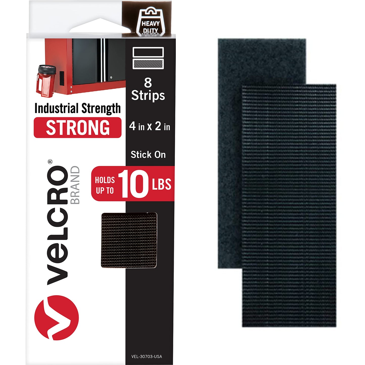 VELCRO Brand Heavy Duty Fasteners | 4x2 Inch Strips with Adhesive 8 Sets | Holds 10 lbs | Black Industrial Strength Stick On Tape | Indoor or Outdoor Use (VEL-30703-USA), 8 Count (Pack of 1)