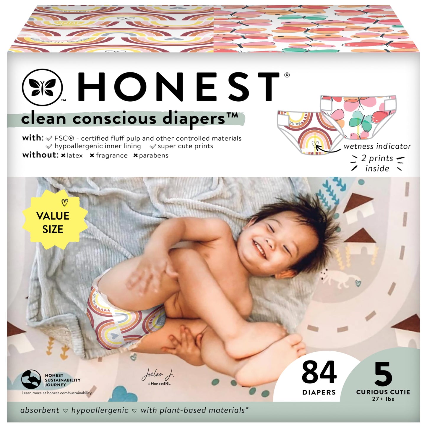 The Honest Company Clean Conscious Diapers | Plant-Based, Sustainable | Above It All + Pandas | Club Box, Size Newborn, 72 Count