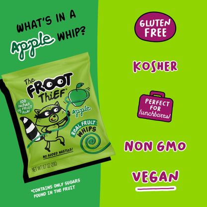 The FROOT Thief Real Fruit Snack Whips Strawberry Flavor, Nut Free, 100% Natural, Gluten-Free, Non-GMO, No Artificial Colors or Flavors, Pack of 5