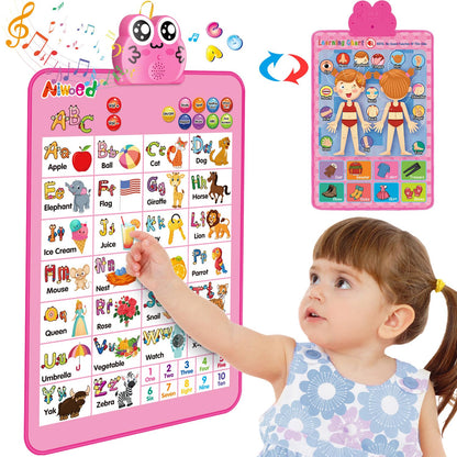 Electronic Interactive Double-Sided Alphabet Wall Chart, Talking ABC & 123 & Music & Learning Poster, Educational Toddlers Toys for ages 2-4 and Up Kids Gifts, Best for Preschool Boys & Girls(Pink)