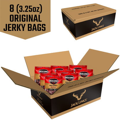 Jack Link's Beef Jerky 5 Count Multipack, Original, 5, 0.625 oz. Bags - Flavorful Meat Snack for Lunches, Ready to Eat - 7g of Protein, Made with 100% Beef - No Added MSG** or Nitrates/Nitrites