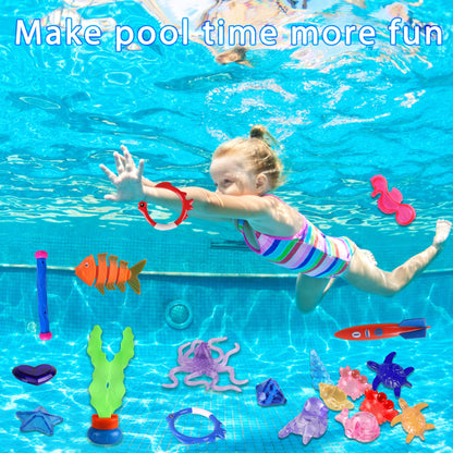 30 Packs Summer Pool Diving Swimming Essentials Toys for Kids, Fun Swim Games Sinking Set, Underwater Dive Gifts with Storage Bag Include Torpedo Gems Shark Rings Sea Animals for Boys Girls Toddlers