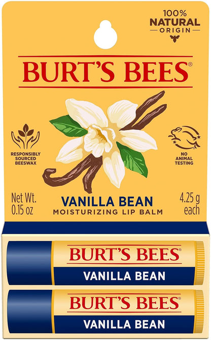 Burt's Bees Lip Balm - Vanilla Bean, Lip Moisturizer With Responsibly Sourced Beeswax, Tint-Free, Natural Origin Conditioning Lip Treatment, 2 Tubes, 0.15 oz.