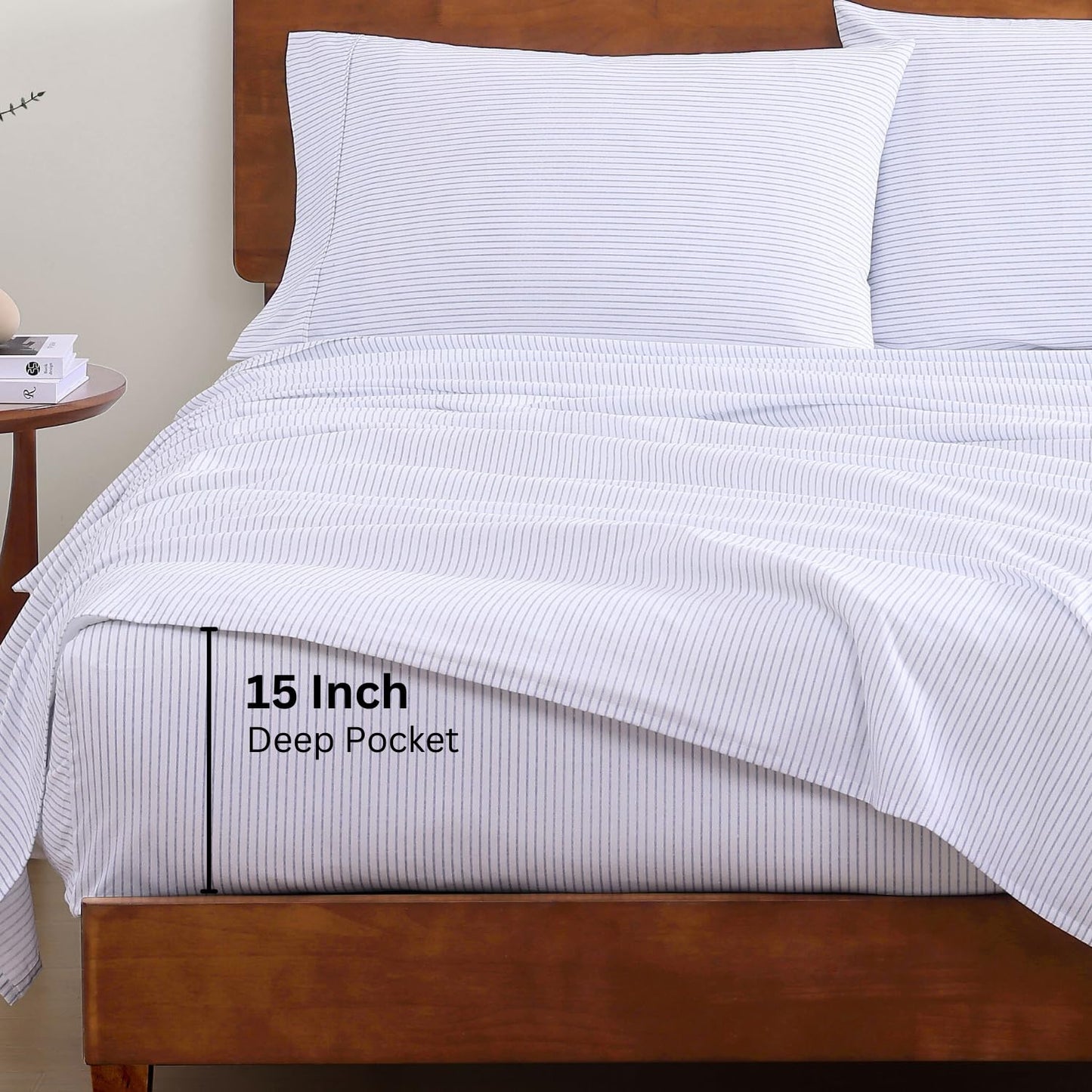 LANE LINEN 100% Organic Cotton Twin Sheets Set, 3Pc Twin Bed Sheets, Breathable Cotton Sheets Twin Size Bed Set, Dorm Room Essentials with 15" Twin Deep Pocket Fitted Sheet - White Sheets