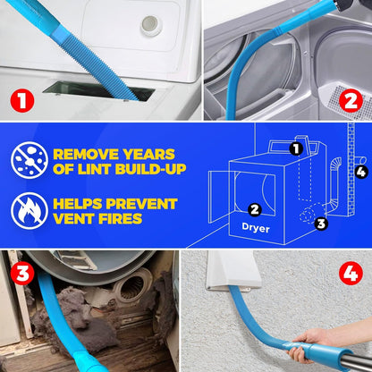 Holikme Dryer Vent Cleaner Kit 42 Feet Dryer Cleaning Tools, Include Dryer Vent Brush, Omnidirectional Blue Dryer Lint Vacuum Attachment, Dryer Lint Trap Brush, Vacuum & Dryer Adapters