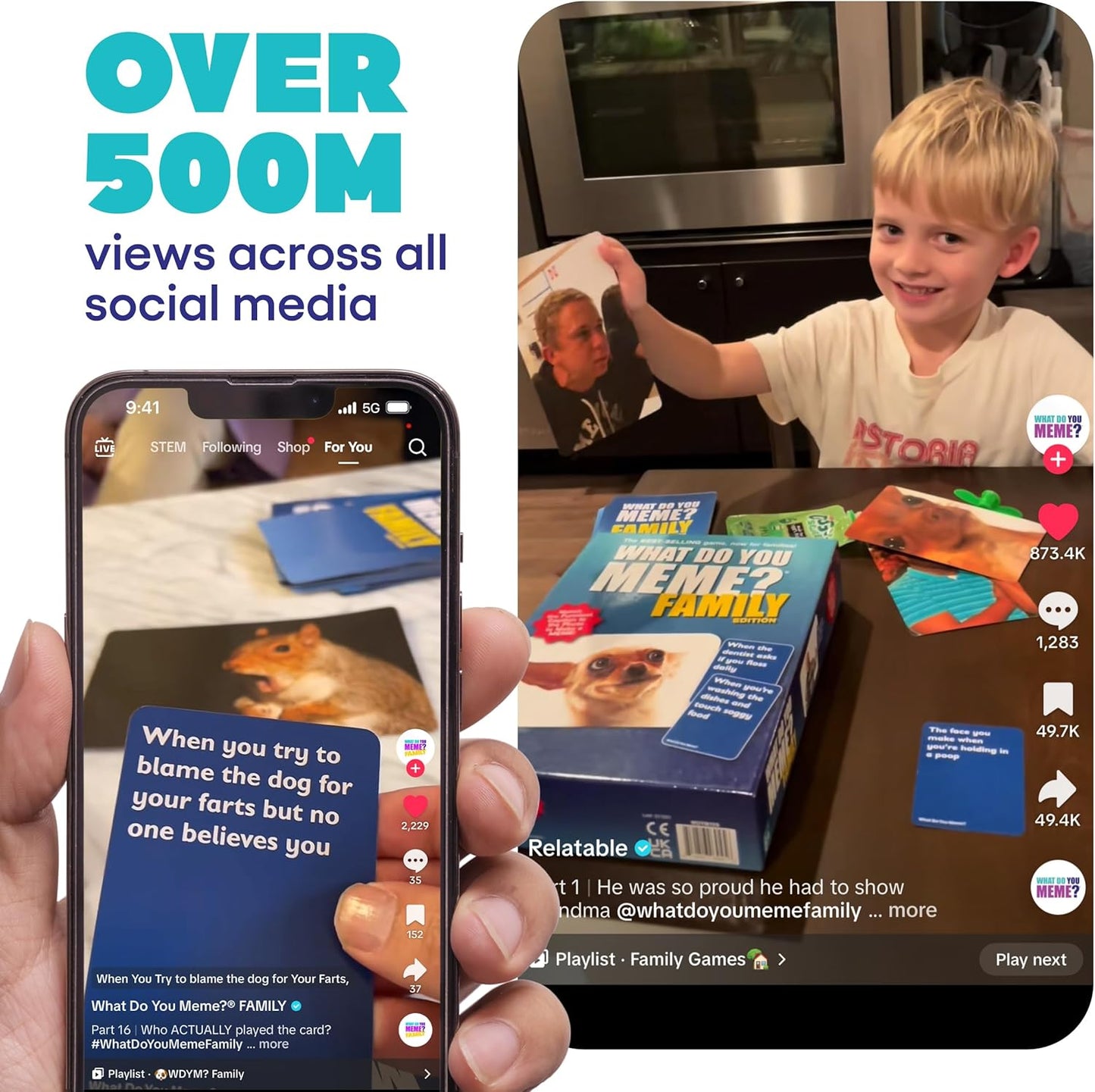 WHAT DO YOU MEME? Family Edition by Relatable, Kids Games for Kids 8+, Christmas Games for Families, The TikTok Viral Sensation, Includes 300 Caption Cards, 65 Photo Cards, and Game Instructions