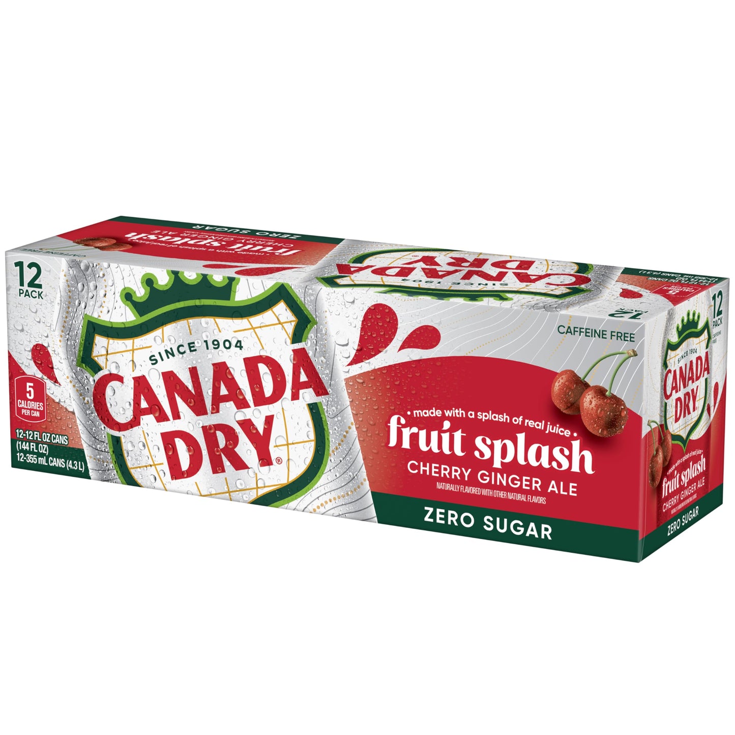 Canada Dry Fruit Splash Cherry Ginger Ale Zero Sugar Soda, 12 fl oz cans, 12 pack