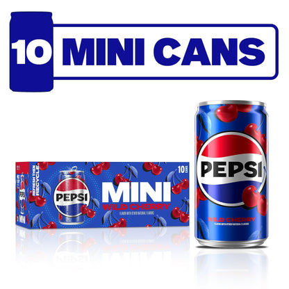 Diet Pepsi Soda, 7.5 Fl Oz Mini Cans, (Pack of 10)