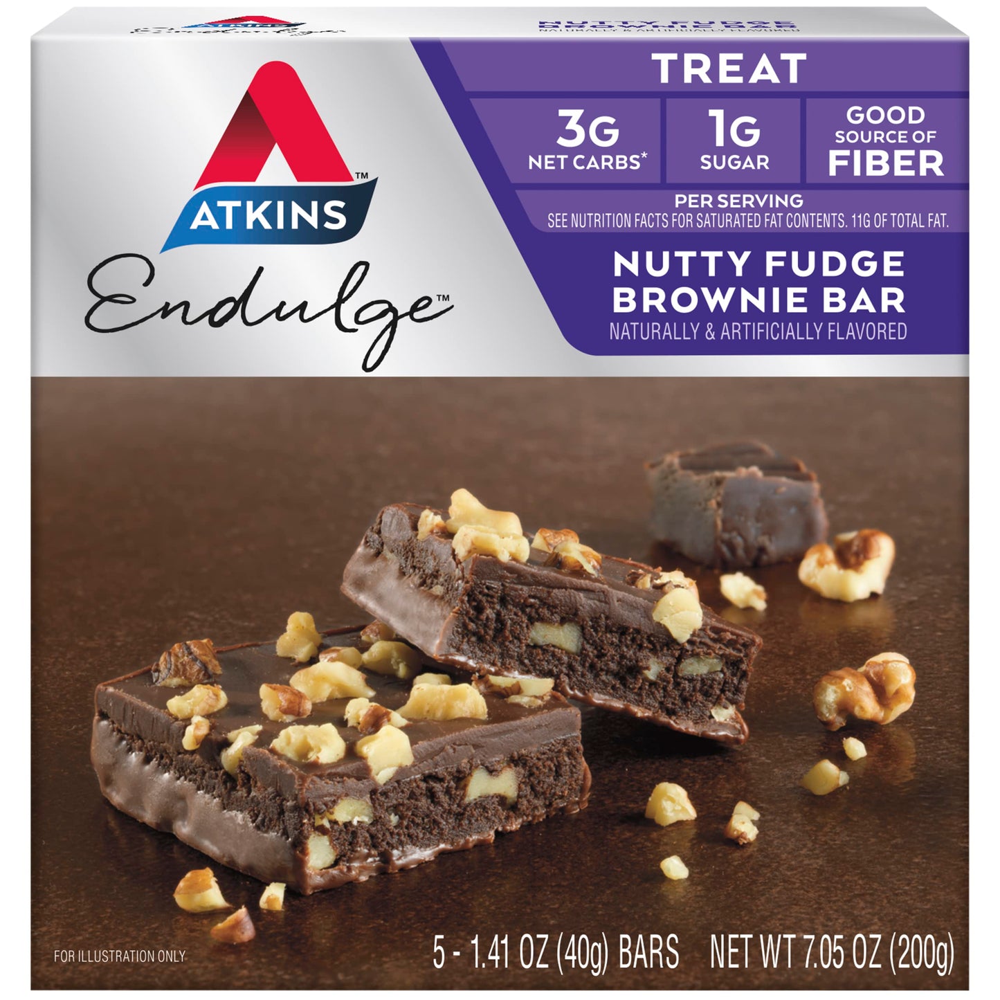 Atkins Endulge Caramel Nut Chew Bar, Dessert Favorite, 1g Sugar, Good Source of Fiber, Low Sugar, 10 Count