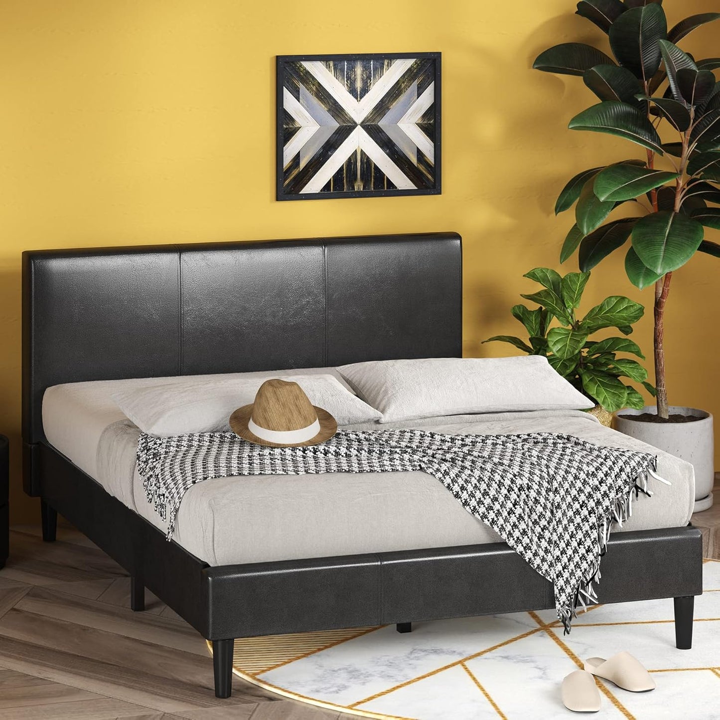 ZINUS Jade Faux Leather Upholstered Platform Bed Frame / Mattress Foundation with Wood Slat Support / No Box Spring Needed / Easy Assembly, Queen