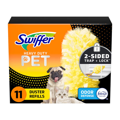 Swiffer Dusters Heavy Duty Pet Multi-Surface Duster Refills for Cleaning, With Febreze Odor Defense, 11 Count