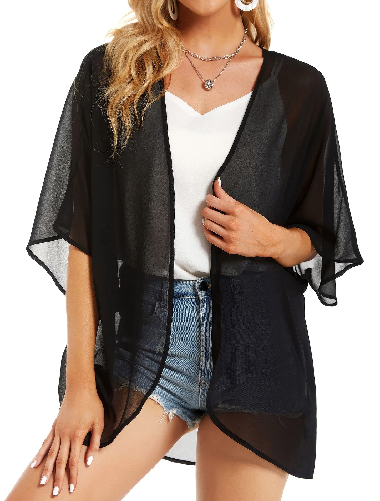 Womens Kimono Beach Cover Up Chiffon Cardigan Floral Tops Loose Capes