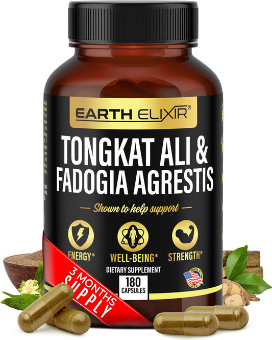 Fadogia Agrestis 600mg and Tongkat Ali 500mg Supplements (180 Capsules) - Made in USA - 3 Month Supply – 3rd Party Tested - Long Jack - Tongkat Ali Fadogia Agrestis Supplements for Men