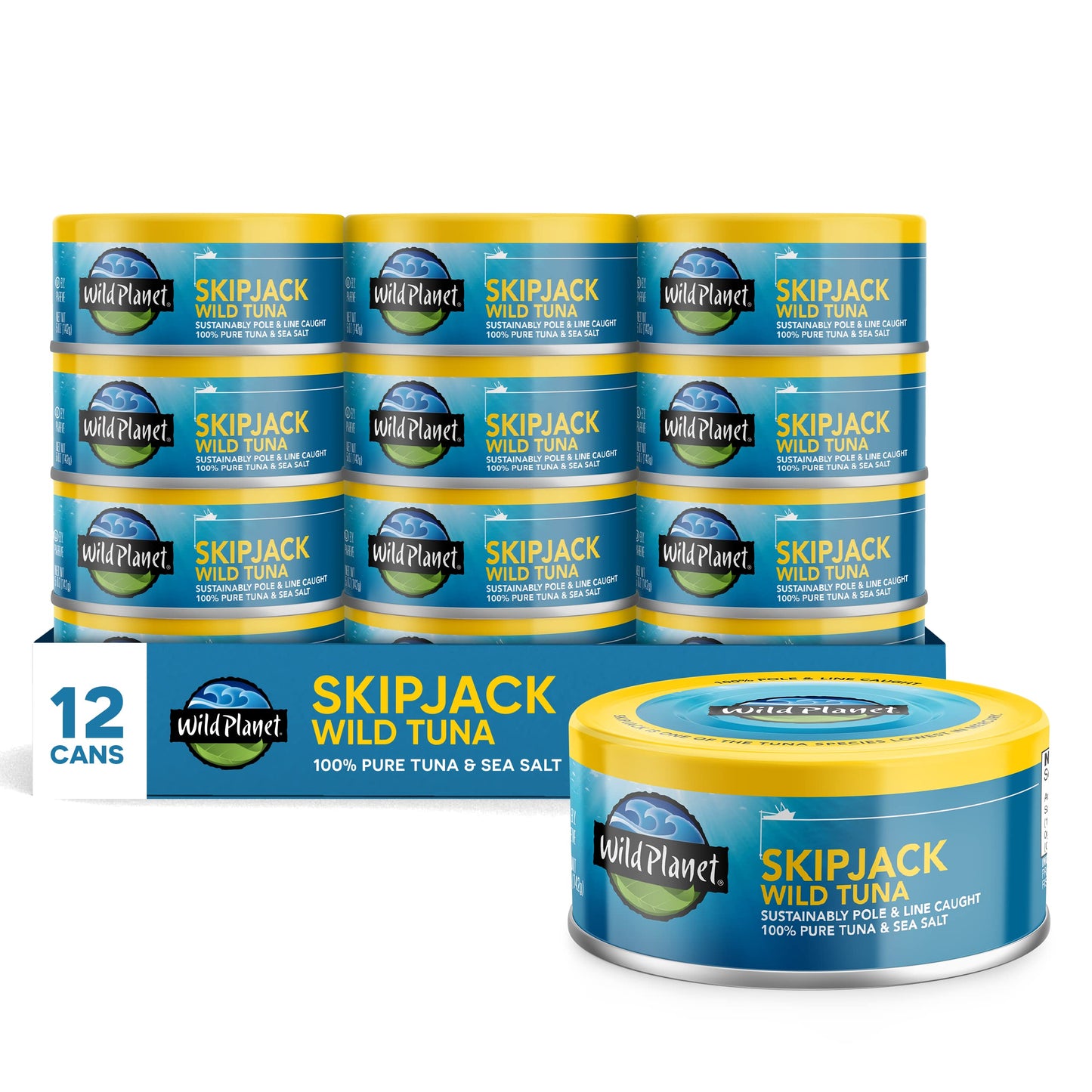 Wild Planet Skipjack Wild Tuna, Sea Salt, Canned Tuna, Pole & Line Sustainably Wild-Caught, Non-GMO, Kosher, 5 Ounce Can (Pack of 12)