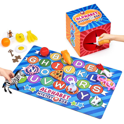 Alphabet Mystery Box for Kids 26 PCS Letters Sorting Matching Game Activities Letter Sounds Fine Motor Learning Toys for Preschool Kindergarten Classroom Gift for 3+ Years Kids Toddlers