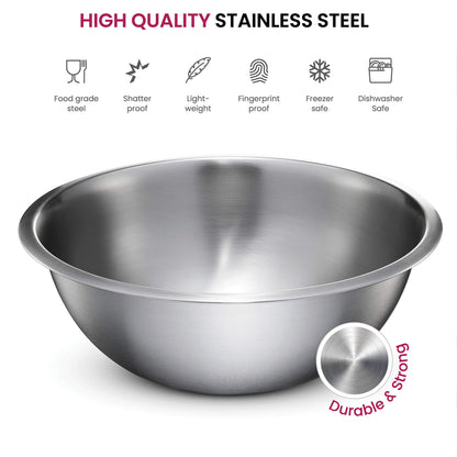 FineDine Stainless Steel Mixing Bowls Set for Kitchen, Dishwasher Safe Nesting Bowls for Cooking, Baking, Meal Prepping