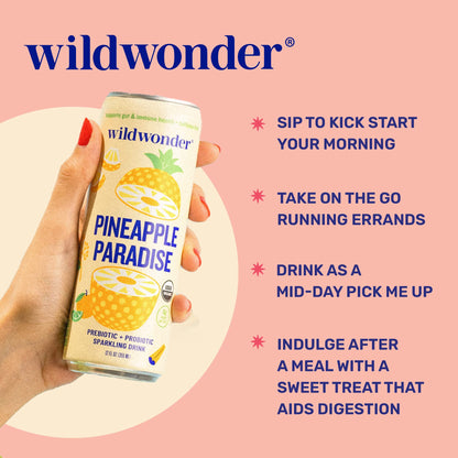 wildwonder Sparkling Probiotic Juice Drink w/Gut Health Immunity, Digestion Support, 5g Fiber, Live Probiotics, Caffeine Free, Organic, Low Sugar, 12pk 12oz, Strawberry Passion, As Seen on Shark Tank